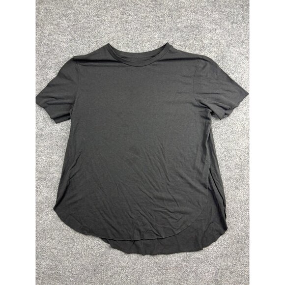 Alo Yoga Shirt Womens Large Black Short Sleeve Crewneck Curved Hem Side Slits - Picture 1 of 5